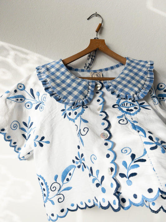 Košeľa Modrý folklór s golierom